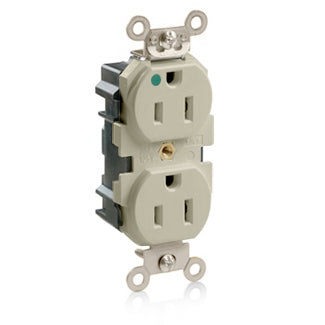 Leviton Lev-Lok Duplex Receptacle Outlet Extra Heavy-Duty Hospital Grade Smooth Face 15 Amp 125V Modular NEMA 5-15R 2-Pole 3-Wire Ivory (M8200-I)