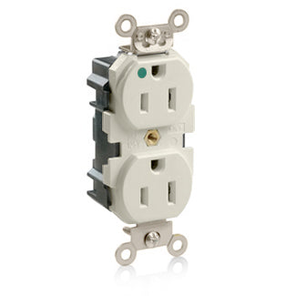 Leviton Lev-Lok Duplex Receptacle Outlet Extra Heavy-Duty Hospital Grade Smooth Face 15 Amp 125V Modular NEMA 5-15R 2-Pole 3-Wire Light Almond (M8200-T)