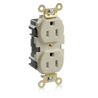 Leviton Lev-Lok Duplex Receptacle Outlet Extra Heavy-Duty Industrial Spec Grade Smooth Face 15 Amp 125V Modular NEMA Ivory (M5262-I)