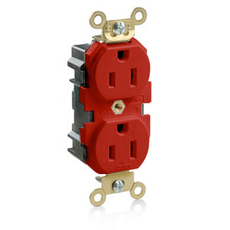 Leviton Lev-Lok Duplex Receptacle Outlet Extra Heavy-Duty Industrial Spec Grade Smooth Face 15 Amp 125V Modular NEMA Red (M5262-R)