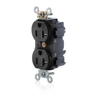 Leviton Lev-Lok Duplex Receptacle Outlet Heavy-Duty Industrial Spec Grade Tamper-Resistant Smooth Face 15 Amp 125V Black (MT562-SE)