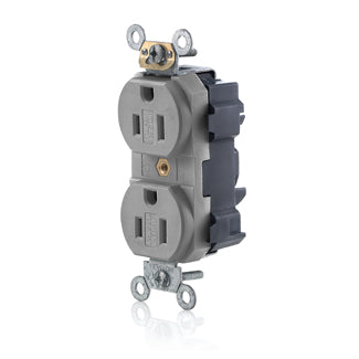 Leviton Lev-Lok Duplex Receptacle Outlet Heavy-Duty Industrial Spec Grade Tamper-Resistant Smooth Face 15 Amp 125V Gray (MT562-SGY)