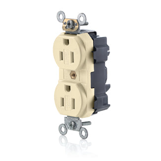 Leviton Lev-Lok Duplex Receptacle Outlet Heavy-Duty Industrial Spec Grade Tamper-Resistant Smooth Face 15 Amp 125V Ivory (MT562-SI)