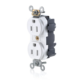 Leviton Lev-Lok Duplex Receptacle Outlet Heavy-Duty Industrial Spec Grade Tamper-Resistant Smooth Face 15 Amp 125V White (MT562-SW)