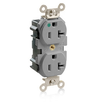 Leviton Lev-Lok Duplex Receptacle Outlet Heavy-Duty Hospital Grade Tamper-Resistant Smooth Face 20 Amp 125V Modular NEMA 5-20R Gray (MT830-GY)