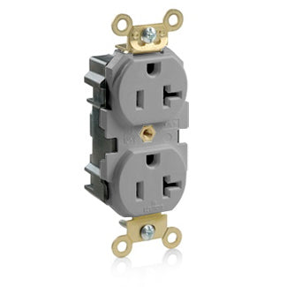 Leviton Lev-Lok Duplex Receptacle Outlet Extra Heavy-Duty Industrial Spec Grade Smooth Face 20 Amp 125V Modular NEMA 5-20R Gray (M5362-GY)