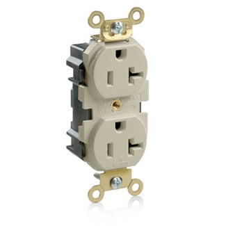 Leviton Lev-Lok Duplex Receptacle Outlet Extra Heavy-Duty Industrial Spec Grade Smooth Face 20 Amp 125V Modular NEMA 5-20R Ivory (M5362-I)