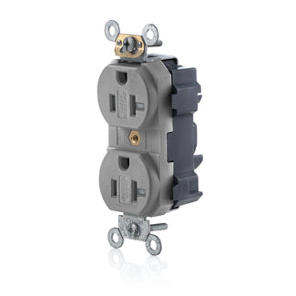 Leviton Lev-Lok Duplex Receptacle Outlet Heavy-Duty Industrial Spec Grade Tamper-Resistant Smooth Face 20 Amp 125V Gray (MT563-SGY)