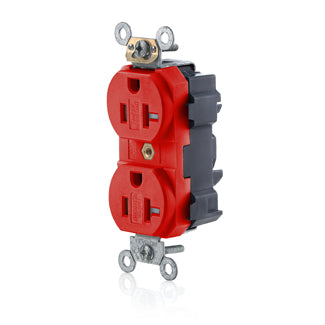 Leviton Lev-Lok Duplex Receptacle Outlet Heavy-Duty Industrial Spec Grade Tamper-Resistant Smooth Face 20 Amp 125V Red (MT563-SR)