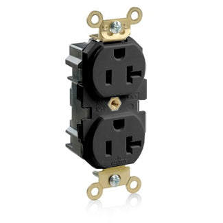 Leviton Lev-Lok Duplex Receptacle Outlet Extra Heavy-Duty Industrial Spec Grade Smooth Face 20 Amp 125V Modular NEMA 5-20R Black (M5362-E)