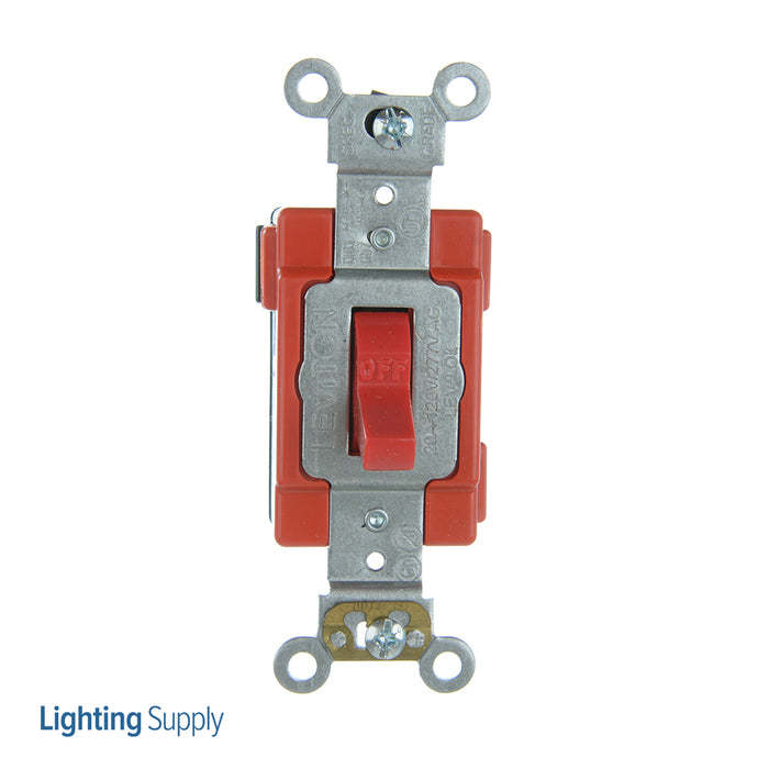 Leviton 20 Amp 120/277V Antimicrobial Treated Toggle Single-Pole AC Quiet Switch Lev-Lok Modular Extra Heavy-Duty Spec Grade Red (AM120-R)