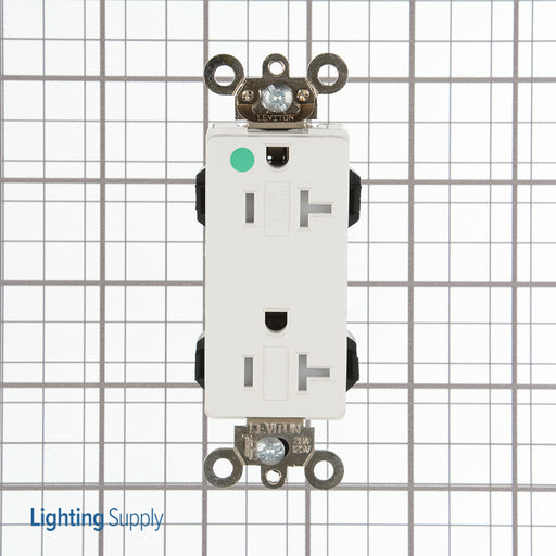 Leviton Lev-Lok Decora Plus Duplex Receptacle Outlet Extra Heavy-Duty Hospital Grade Tamper-Resistant Smooth Face 20 Amp 125V White (MT163-HGW)