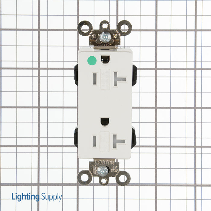 Leviton Lev-Lok Decora Plus Duplex Receptacle Outlet Extra Heavy-Duty Hospital Grade Tamper-Resistant Smooth Face 20 Amp 125V White (MT163-HGW)