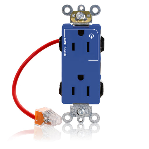 Leviton Lev-Lok Decora Plus Duplex Receptacle Outlet Heavy-Duty Industrial Spec Grade Split-Circuit One Outlet Marked Controlled 15 Amp 125V Modular Blue (M1626-1CB)