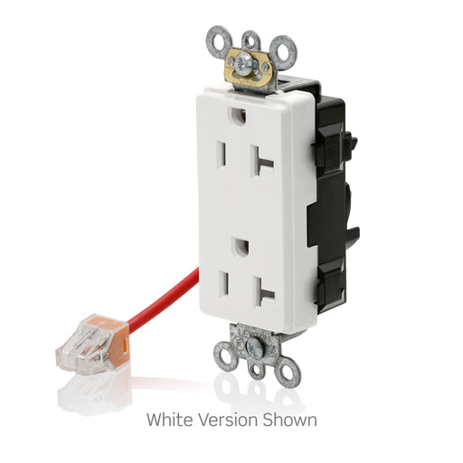 Leviton Lev-Lok Decora Plus Duplex Receptacle Outlet Heavy-Duty Industrial Spec Grade Split-Circuit Smooth Face 20 Amp White (M1636-SCW)