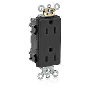 Leviton Lev-Lok Decora Plus Duplex Receptacle Outlet Heavy-Duty Industrial Spec Grade Tamper-Resistant Smooth Face 15 Amp Black (MT162-E)