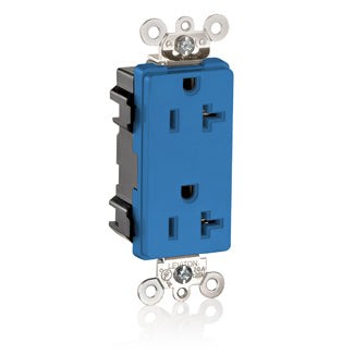 Leviton Lev-Lok Decora Plus Duplex Receptacle Outlet Heavy-Duty Industrial Spec Grade Tamper-Resistant Smooth Face 20 Amp Blue (MT163-B)