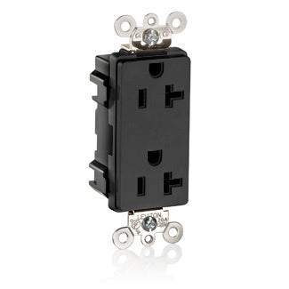 Leviton Lev-Lok Decora Plus Duplex Receptacle Outlet Heavy-Duty Industrial Spec Grade Tamper-Resistant Smooth Face 20 Amp Black (MT163-E)