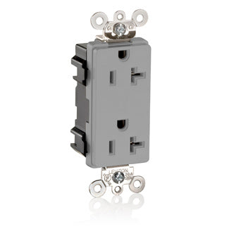 Leviton Lev-Lok Decora Plus Duplex Receptacle Outlet Heavy-Duty Industrial Spec Grade Tamper-Resistant Smooth Face 20 Amp Gray (MT163-GY)