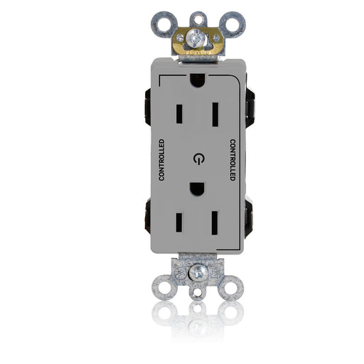 Leviton Lev-Lok Decora Plus Duplex Receptacle Outlet Heavy-Duty Industrial Spec Grade Two Outlets Marked Controlled Smooth Face Gray (M1626-2SG)
