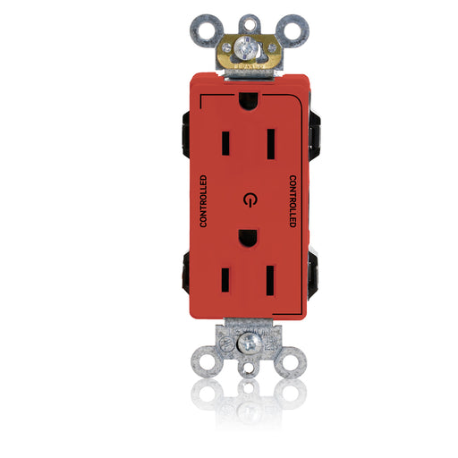 Leviton Lev-Lok Decora Plus Duplex Receptacle Outlet Heavy-Duty Industrial Spec Grade Two Outlets Marked Controlled Smooth Face Red (M1626-2SR)