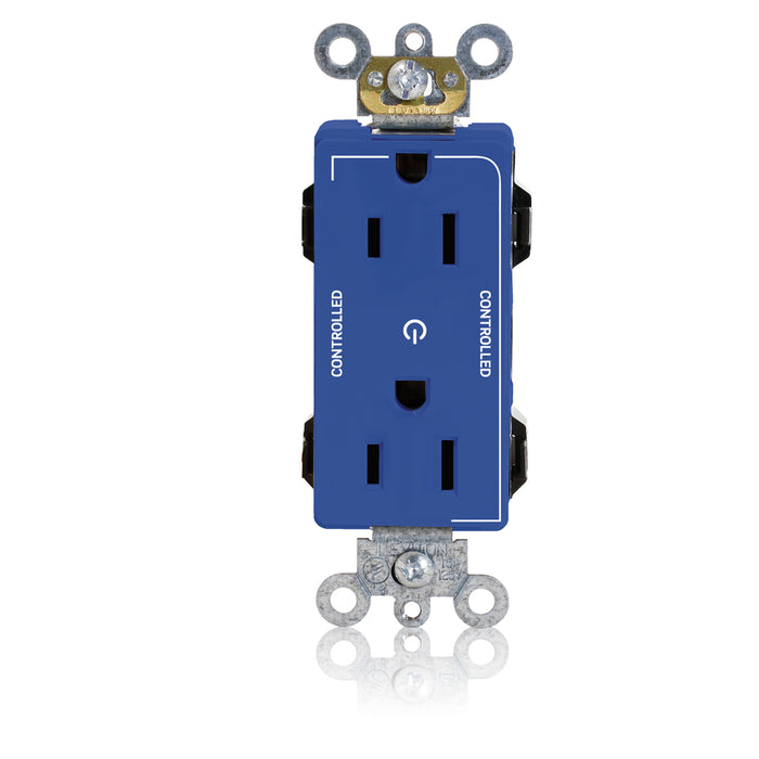 Leviton Lev-Lok Decora Plus Duplex Receptacle Outlet Heavy-Duty Industrial Spec Grade Two Outlets Marked Controlled Smooth Face Blue (M1626-2SU)