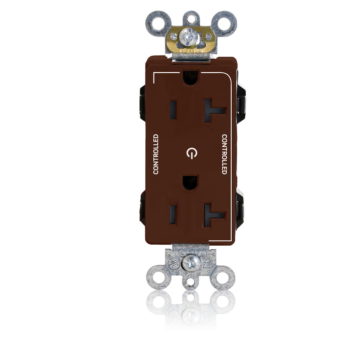 Leviton Lev-Lok Decora Plus Duplex Receptacle Outlet Heavy-Duty Industrial Spec Grade Two Outlets Marked Controlled Smooth Face 20 Amp 125V Brown (M1636-2S)