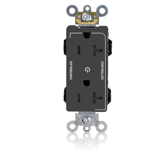 Leviton Lev-Lok Decora Plus Duplex Receptacle Outlet Heavy-Duty Industrial Spec Grade Two Outlets Marked Controlled Smooth Face 20 Amp 125V Black (M1636-2SE)