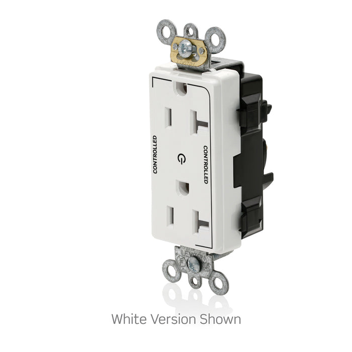 Leviton Lev-Lok Decora Plus Duplex Receptacle Outlet Heavy-Duty Industrial Spec Grade Two Outlets Marked Controlled Smooth Face 20 Amp 125V Green (M1636-2SN)