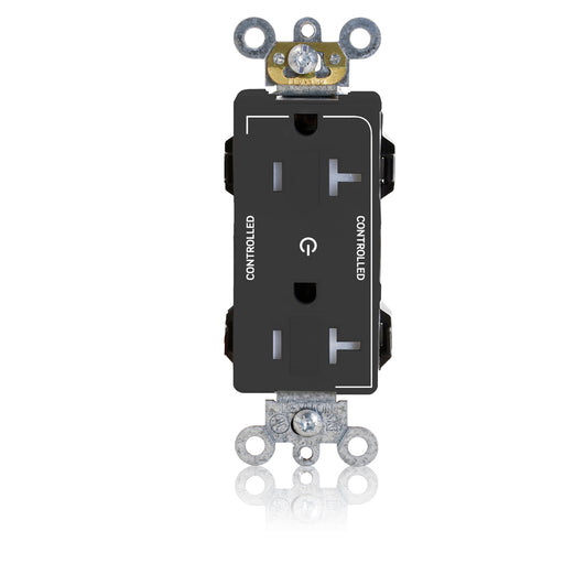 Leviton Lev-Lok Decora Plus Duplex Receptacle Outlet Heavy-Duty Industrial Spec Grade Two Outlets Marked Controlled 20 Amp 125V Modular Black (MT163-2E)