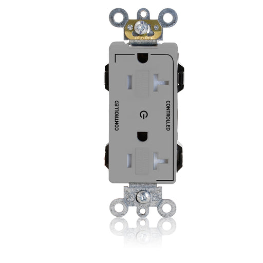 Leviton Lev-Lok Decora Plus Duplex Receptacle Outlet Heavy-Duty Industrial Spec Grade Two Outlets Marked Controlled 20 Amp 125V Modular Gray (MT163-2GY)
