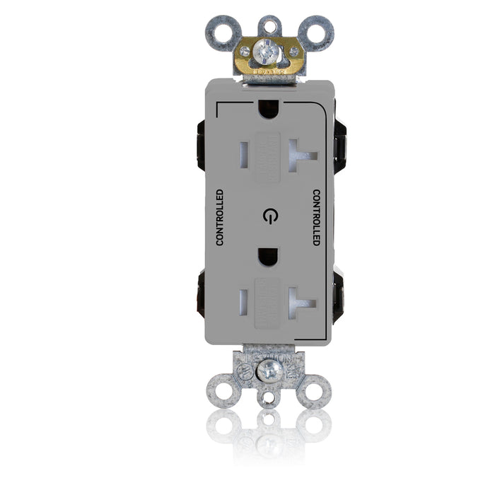 Leviton Lev-Lok Decora Plus Duplex Receptacle Outlet Heavy-Duty Industrial Spec Grade Two Outlets Marked Controlled 20 Amp 125V Modular Gray (MT163-2GY)