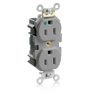 Leviton Lev-Lok Duplex Receptacle Outlet Heavy-Duty Hospital Grade Tamper-Resistant Smooth Face 15 Amp 125V Modular NEMA 5-15R Gray (MT820-GY)