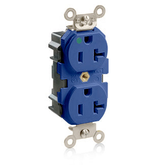 Leviton Lev-Lok Duplex Receptacle Outlet Heavy-Duty Hospital Grade Tamper-Resistant Smooth Face 20 Amp 125V Modular NEMA 5-20R Blue (MT830-B)