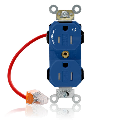 Leviton Lev-Lok Duplex Receptacle Outlet Heavy-Duty Industrial Spec Grade Split-Circuit One Outlet Marked Controlled 15 Amp 125V Modular Blue (MT562-1CB)