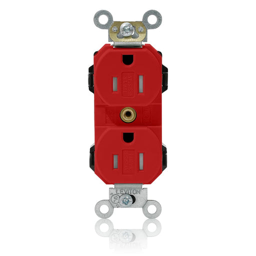 Leviton Lev-Lok Duplex Receptacle Outlet Heavy-Duty Industrial Spec Grade Tamper-Resistant Smooth Face 15 Amp 125V Red (MT562-SR)