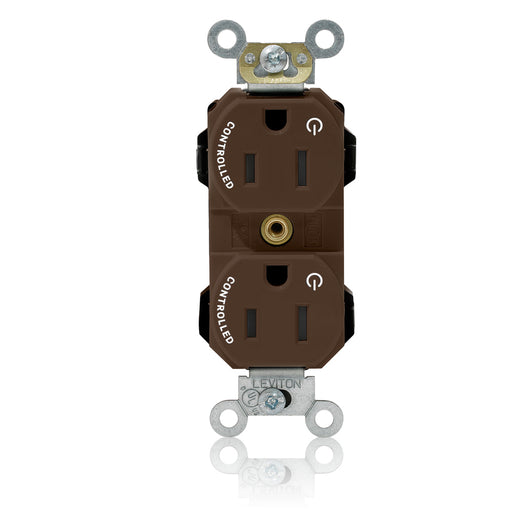 Leviton Lev-Lok Duplex Receptacle Outlet Heavy-Duty Industrial Spec Grade Two Outlets Marked Controlled Smooth Face 15 Brown (M5262-2S)