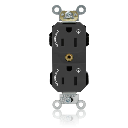 Leviton Lev-Lok Duplex Receptacle Outlet Heavy-Duty Industrial Spec Grade Two Outlets Marked Controlled Smooth Face 15 Black (M5262-2SE)