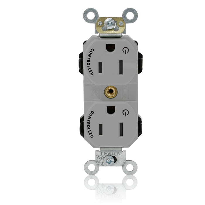 Leviton Lev-Lok Duplex Receptacle Outlet Heavy-Duty Industrial Spec Grade Two Outlets Marked Controlled Smooth Face 15 Gray (M5262-2SG)