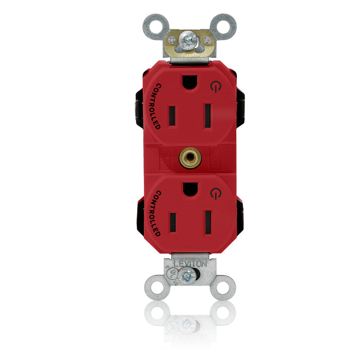 Leviton Lev-Lok Duplex Receptacle Outlet Heavy-Duty Industrial Spec Grade Two Outlets Marked Controlled Smooth Face 15 Red (M5262-2SR)