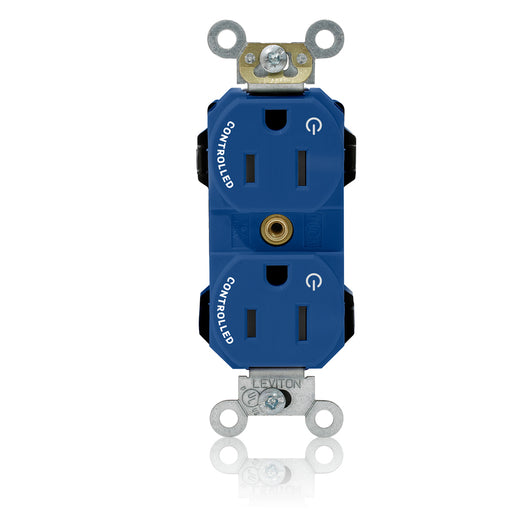 Leviton Lev-Lok Duplex Receptacle Outlet Heavy-Duty Industrial Spec Grade Two Outlets Marked Controlled Smooth Face 15 Blue (M5262-2SU)
