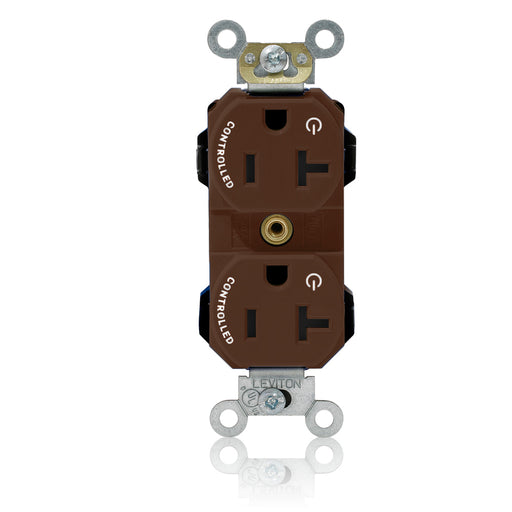 Leviton Lev-Lok Duplex Receptacle Outlet Heavy-Duty Industrial Spec Grade Two Outlets Marked Controlled Smooth Face 20 Brown (M5362-2S)