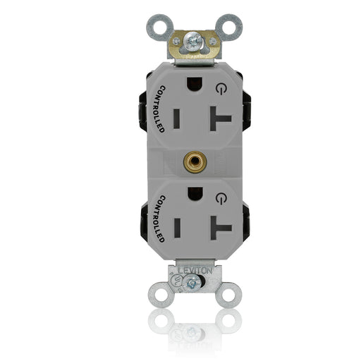 Leviton Lev-Lok Duplex Receptacle Outlet Heavy-Duty Industrial Spec Grade Two Outlets Marked Controlled Smooth Face 20 Gray (M5362-2SG)