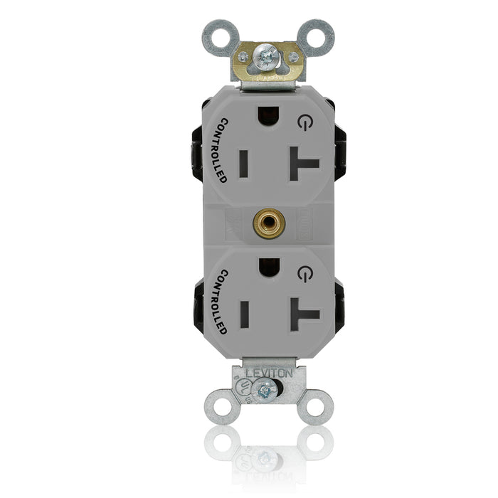 Leviton Lev-Lok Duplex Receptacle Outlet Heavy-Duty Industrial Spec Grade Two Outlets Marked Controlled Smooth Face 20 Gray (M5362-2SG)