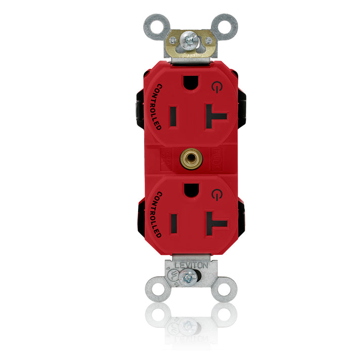Leviton Lev-Lok Duplex Receptacle Outlet Heavy-Duty Industrial Spec Grade Two Outlets Marked Controlled Smooth Face 20 Red (M5362-2SR)