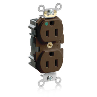 Leviton Lev-Lok Duplex Receptacle Outlet Heavy-Duty Hospital Grade Smooth Face 15 Amp 125V Modular NEMA 5-15R 2-Pole 3-Wire Brown (M8200-H)