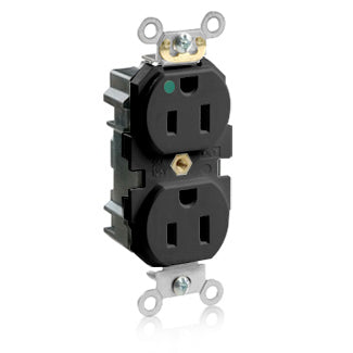 Leviton Lev-Lok Duplex Receptacle Outlet Heavy-Duty Hospital Grade Smooth Face 15 Amp 125V Modular NEMA 5-15R 2-Pole 3-Wire Black (M8200-HE)