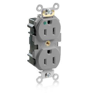 Leviton Lev-Lok Duplex Receptacle Outlet Heavy-Duty Hospital Grade Smooth Face 15 Amp 125V Modular NEMA 5-15R 2-Pole 3-Wire Gray (M8200-HGY)