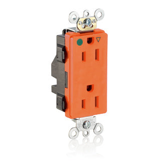 Leviton Lev-Lok Decora Plus Isolated Ground Duplex Receptacle Outlet Heavy-Duty Hospital Grade Smooth Face 15 Amp 125V Modular Orange (MD820-IG)