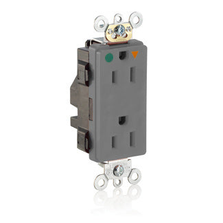 Leviton Lev-Lok Decora Plus Isolated Ground Duplex Receptacle Outlet Heavy-Duty Hospital Grade Smooth Face 15 Amp 125V Modular Gray (MD820-IGG)